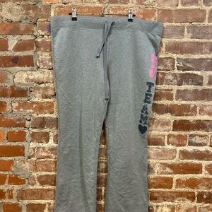 No Boundaries Gray Sweatpants with Pink and Black Details